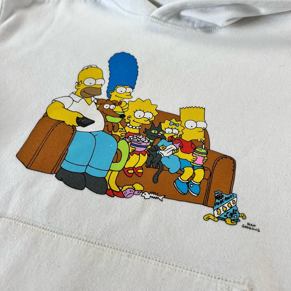 Simpsons Family Couch Kid's Youth Size Medium White Hooded Sweatshirt White - Picture 4 of 8